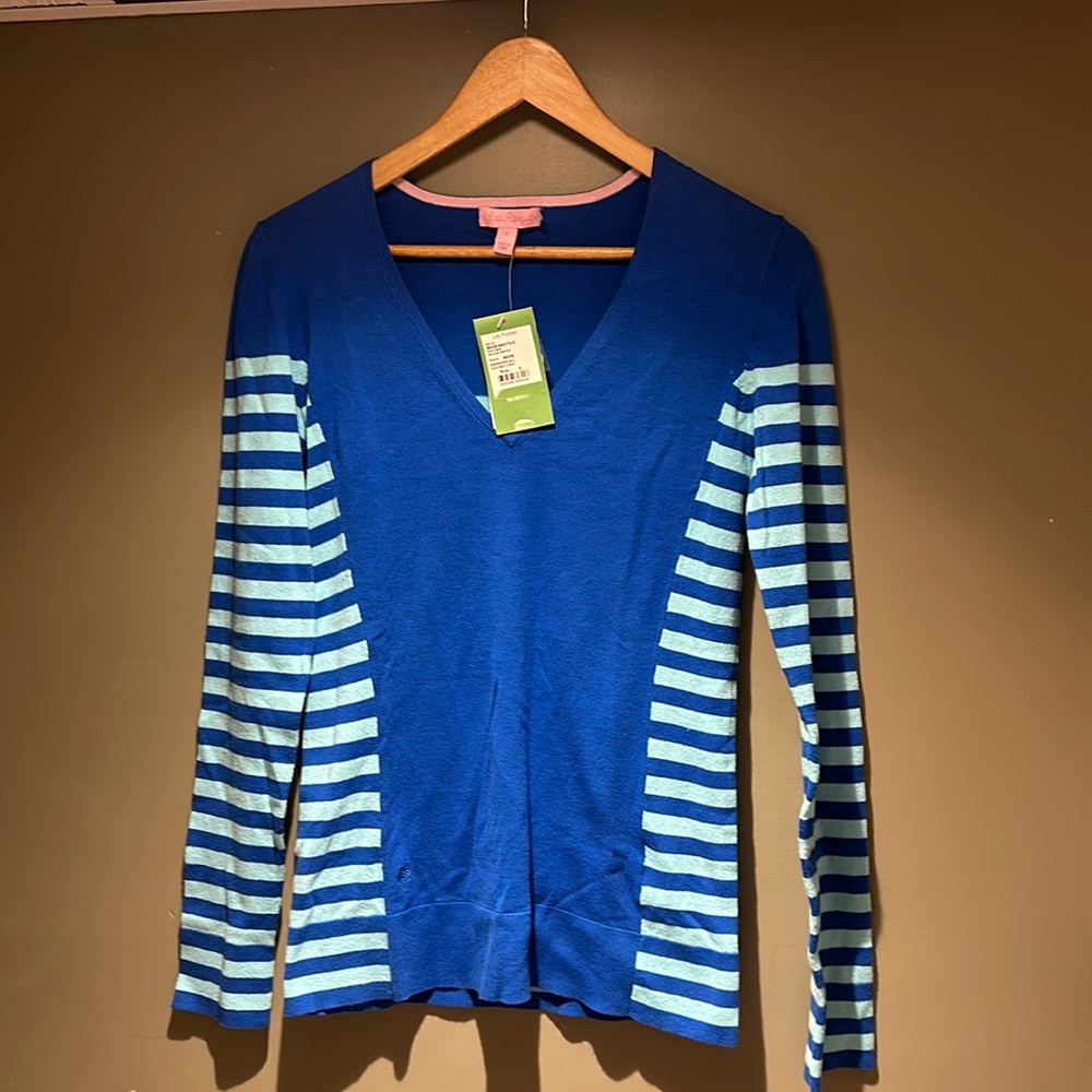Lilly Pulitzer Blue Adelaide V Neck Sweater sz Small NWT